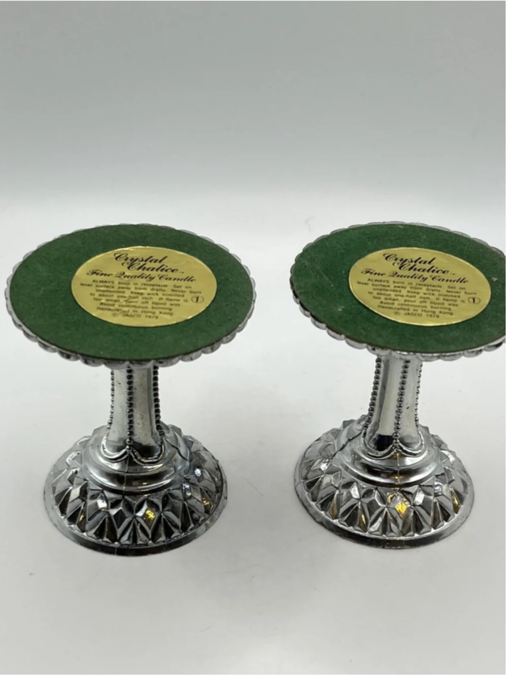 Vintage 1978 Jasco SILVER , Ornate Plastic Candle Holders, Made In Hong Kong